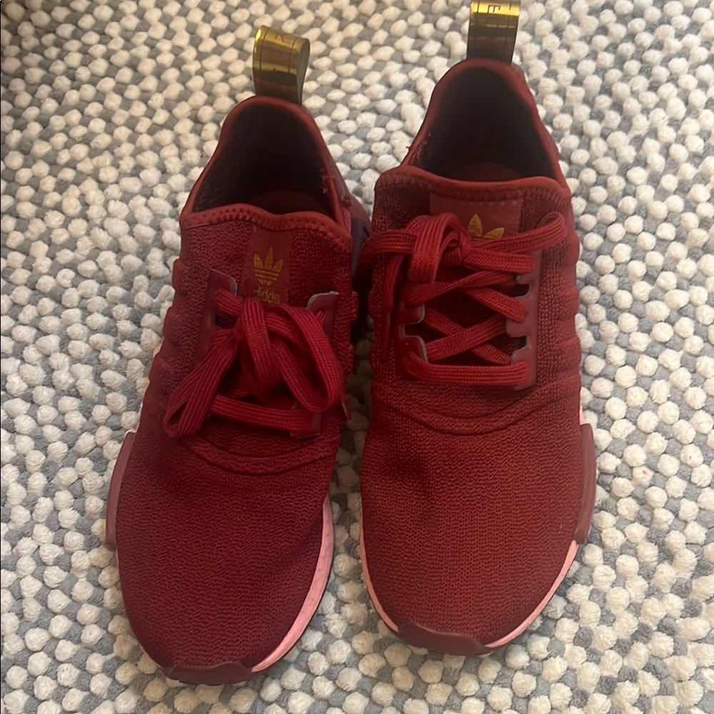 Adidas Red Suede Sneakers with White Sole